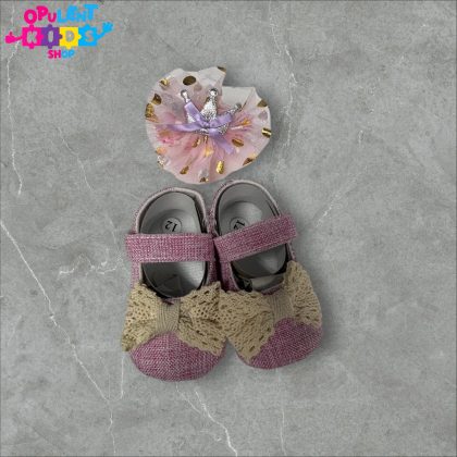 Opulent Girl Bowknot Shoes with Matching Crown Headband